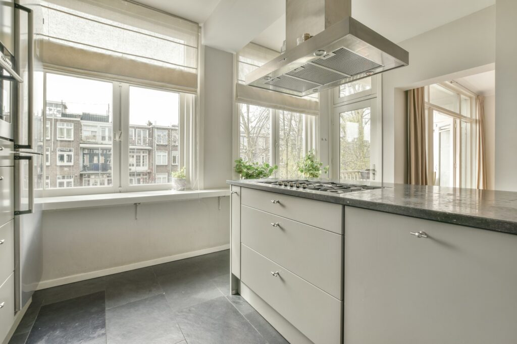 Illuminated cabinets in modern kitchen